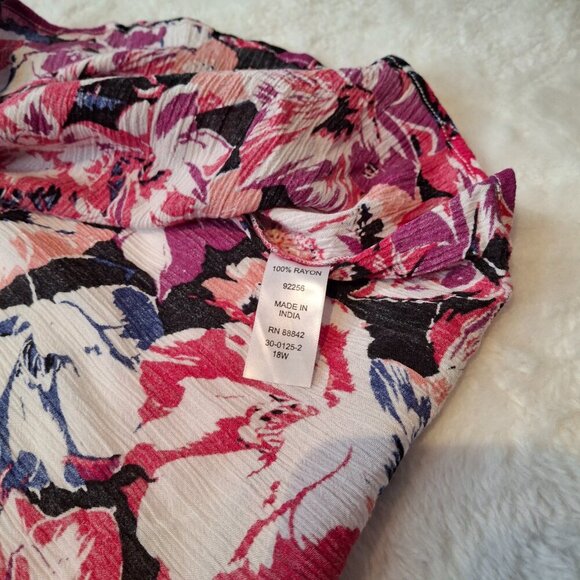 Roamans Floral Tunic Blouse Sz 18W Button Down Colorful Whimsigoth Boho Beach - Picture 10 of 14
